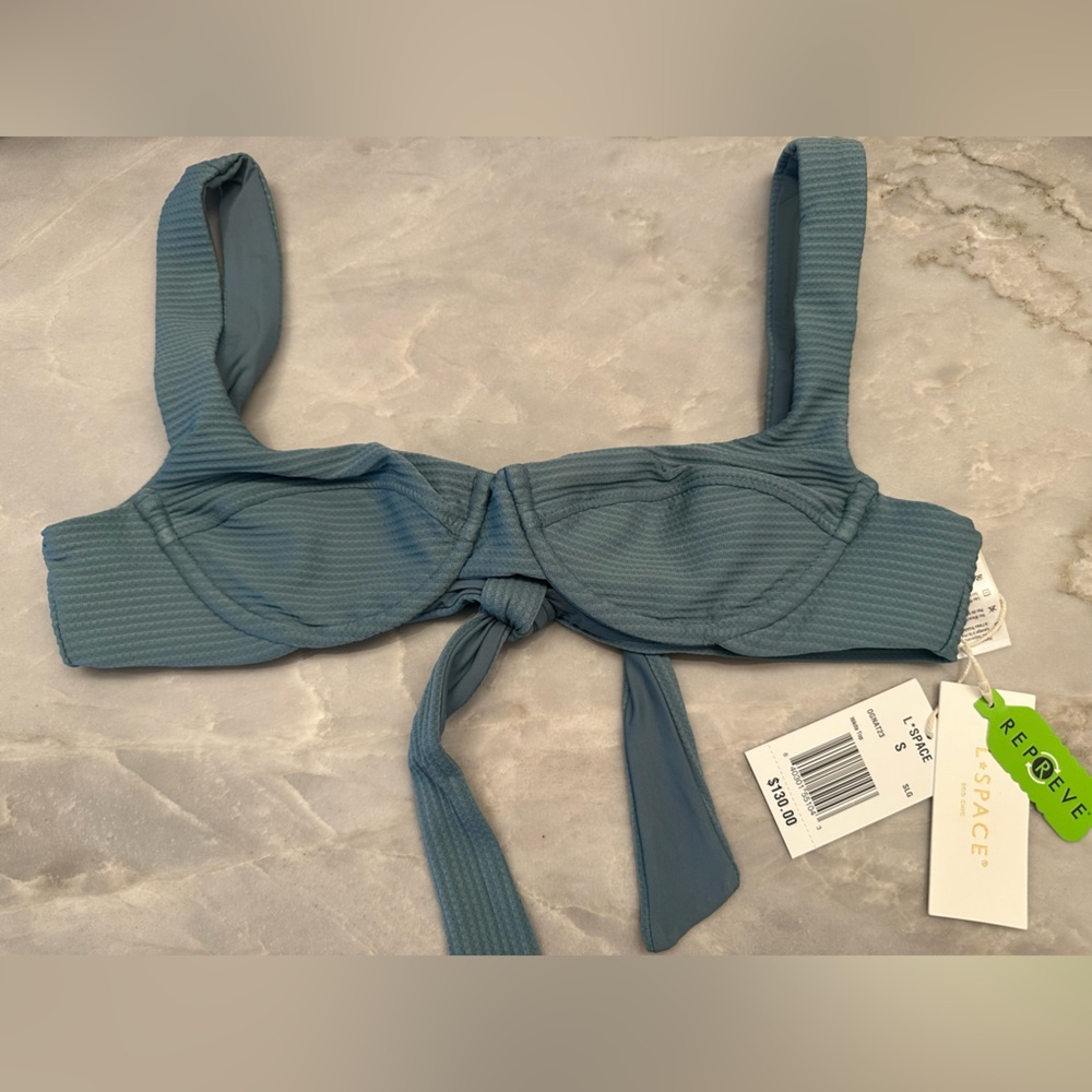 NWT! L*Space Eco Chic Repreve® Nikita Bikini Top. Size Small $130. Slated blue
